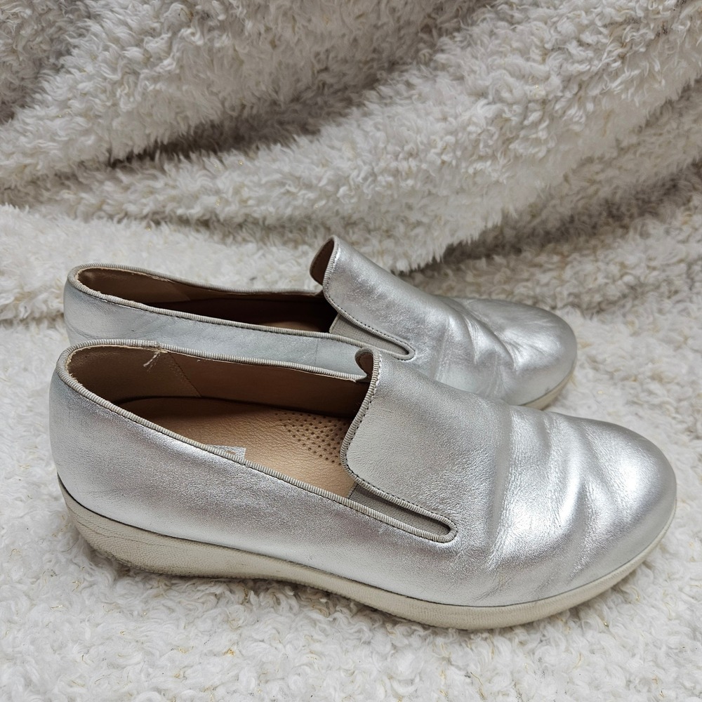 Fitflop Superskate Metallic Silver Slip-on Loafers sz 8